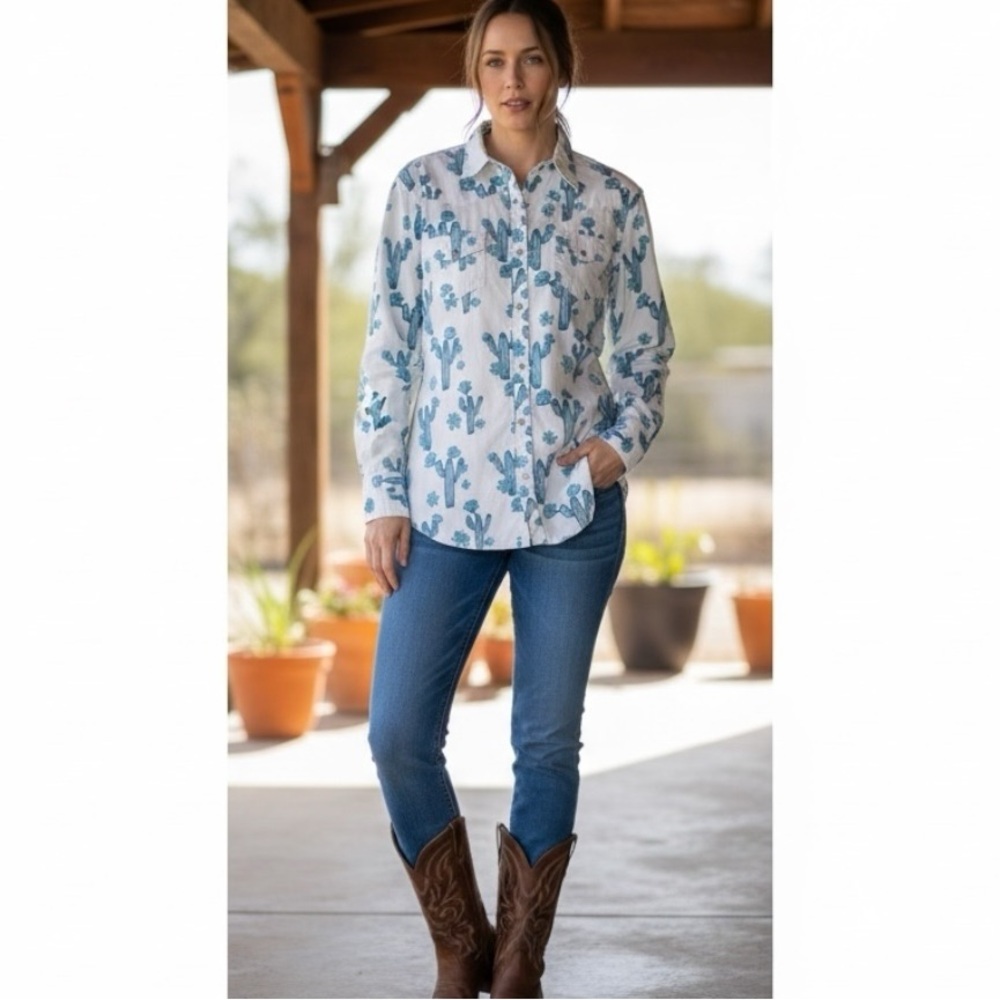 Women's Western Cactus Print Shirt, Size Large